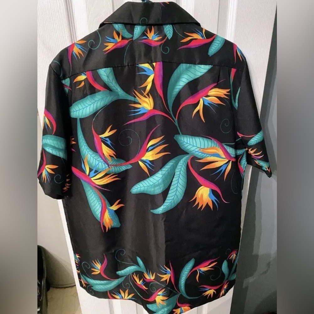 Vintage 70s Hilo Hattie Hawaiian Shirt Mens L Tropical Floral Birds Of Paradise